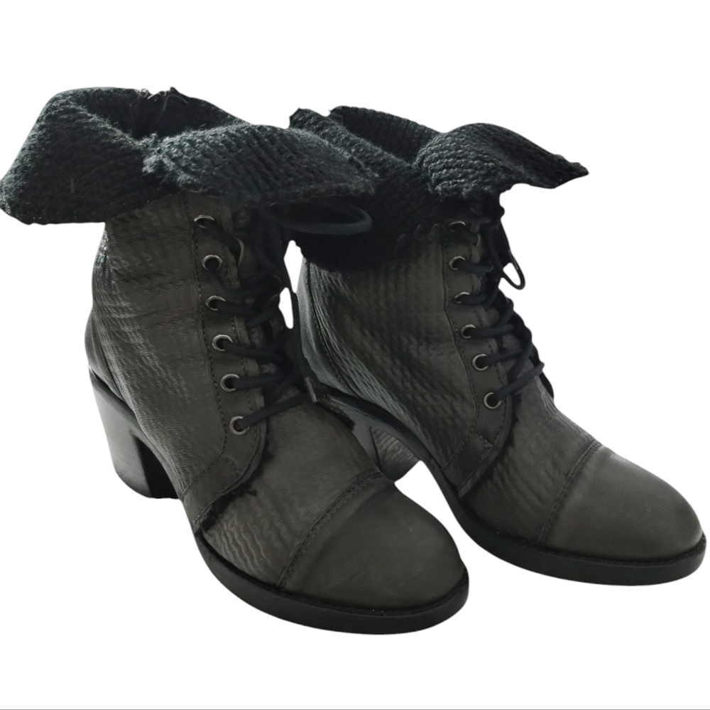 AMANDA GREGORY Women's Distressed Textured Gray Leather Heeled Boots Size 39